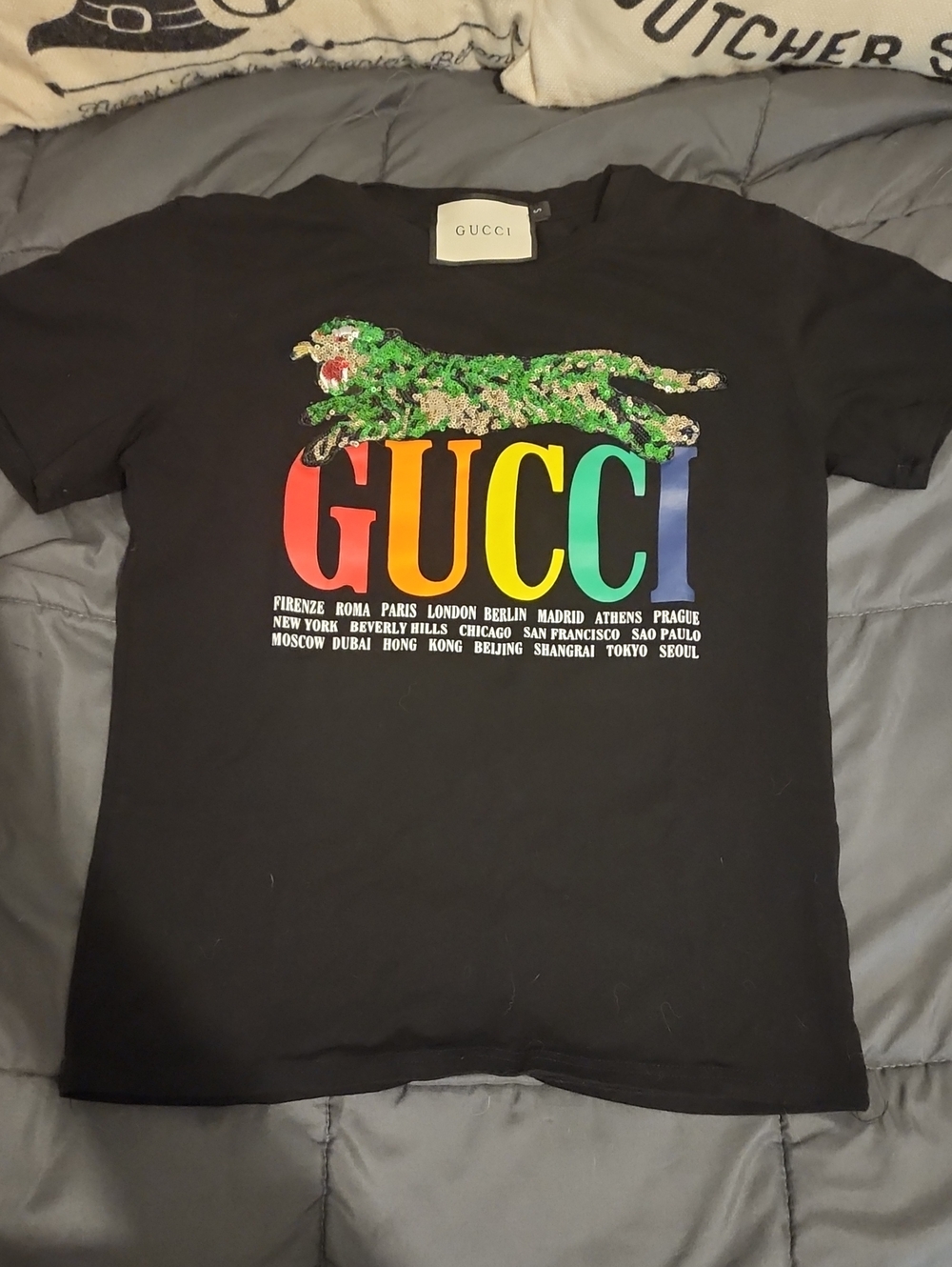 Gucci Sequin Rainbow Leopard Shirt Size Small